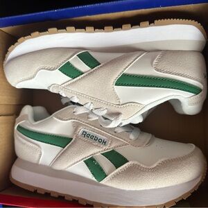 Reebok Kids White Sneakers with Green Stripes